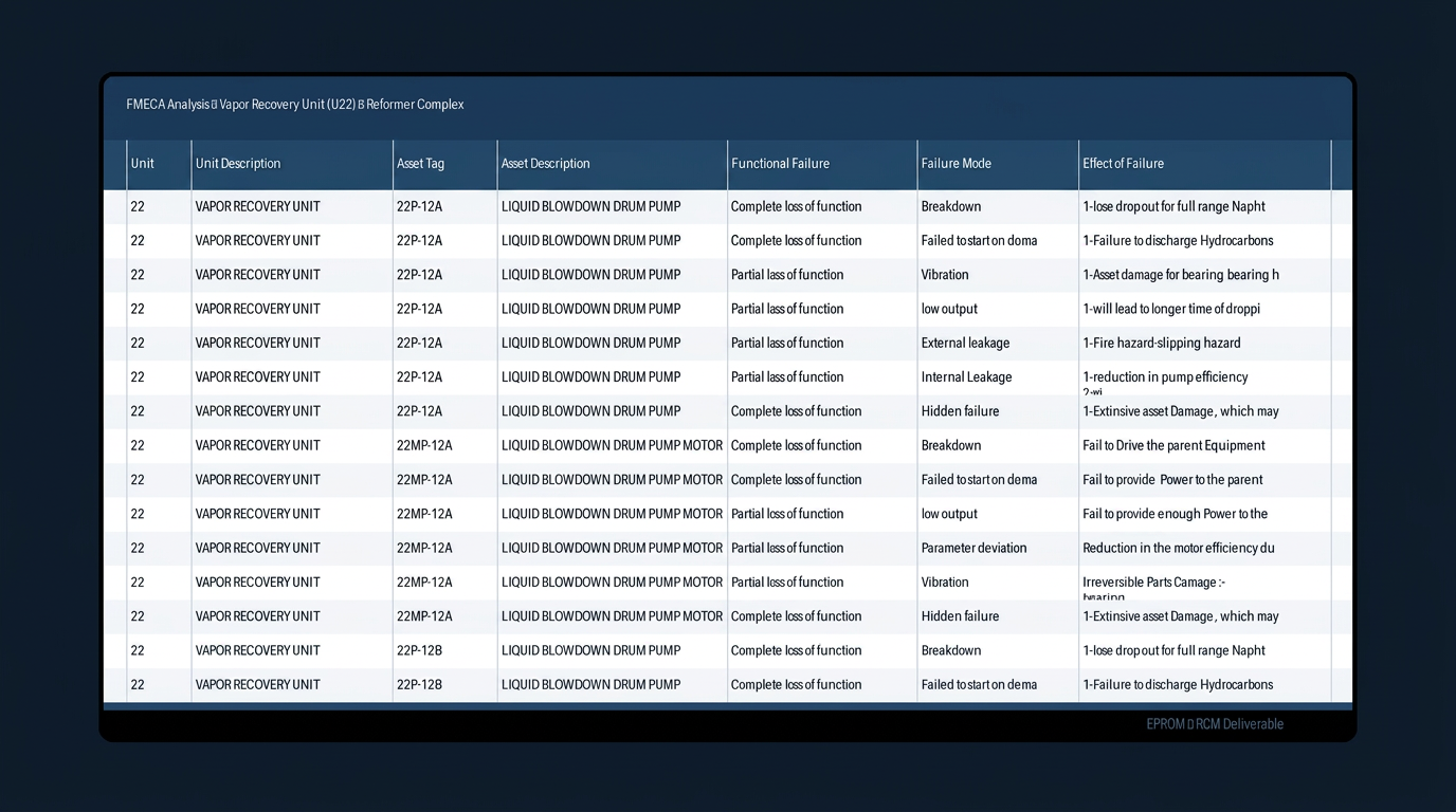 FMECA Analysis Sheet — RCM Deliverable